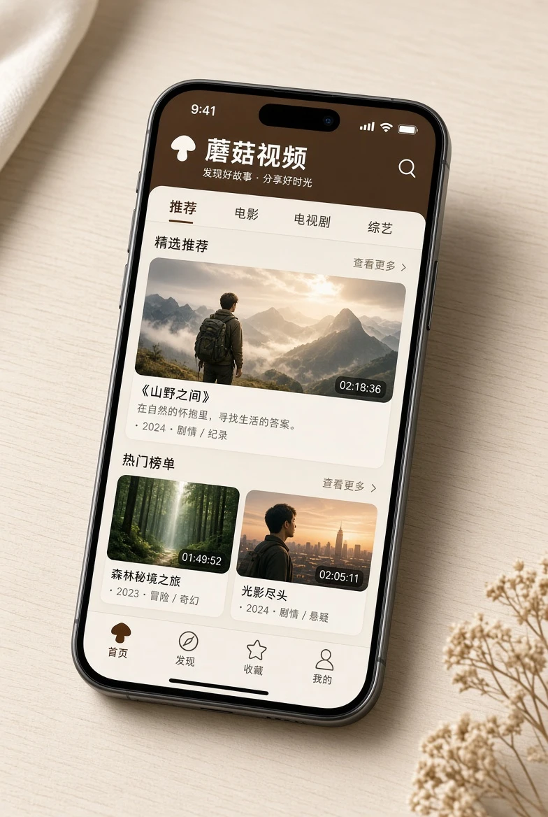 蘑菇视频应用服务展示的影视导览画面